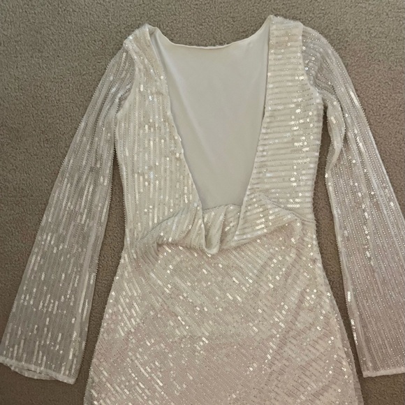 Sequin Long-Sleeve Mini Dress - White - Picture 7 of 7
